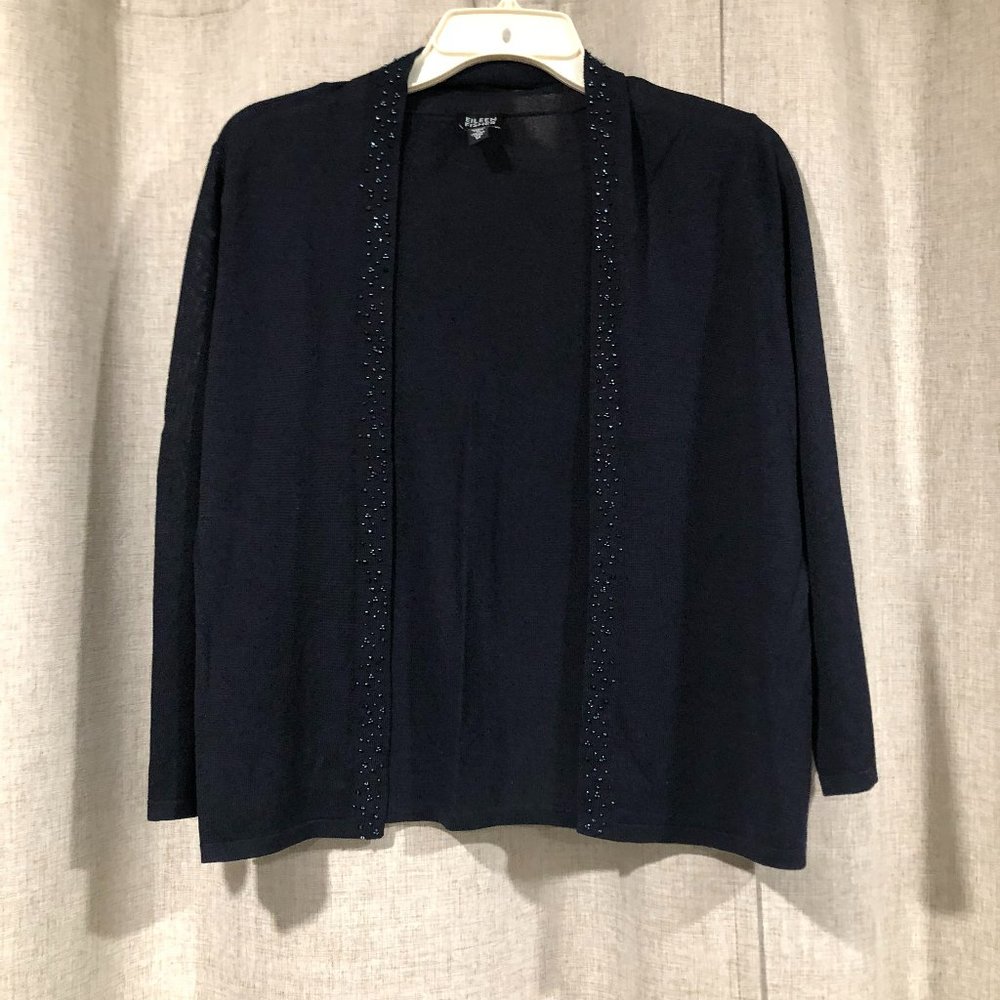 Eileen Fisher cardigan open front beaded size M